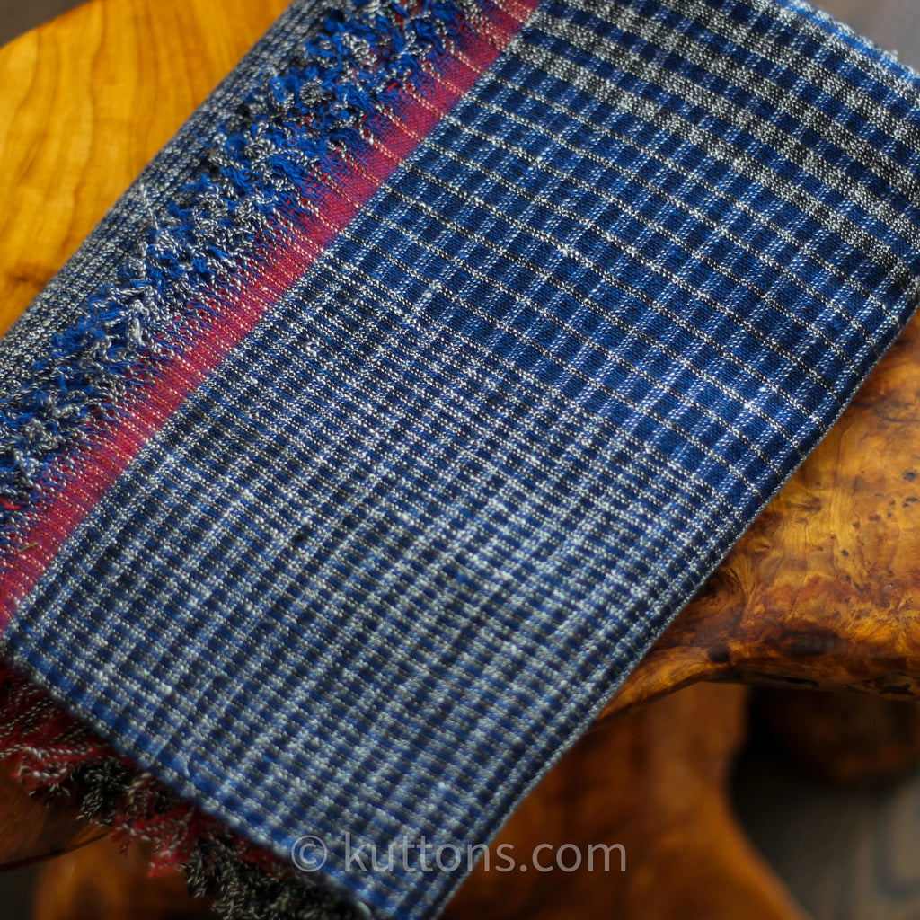 Ethically Crafted Cotton Scarf Hand Spun Hand Woven Artistry with Azo Free Vat Dyes Blue Maroon 25x78