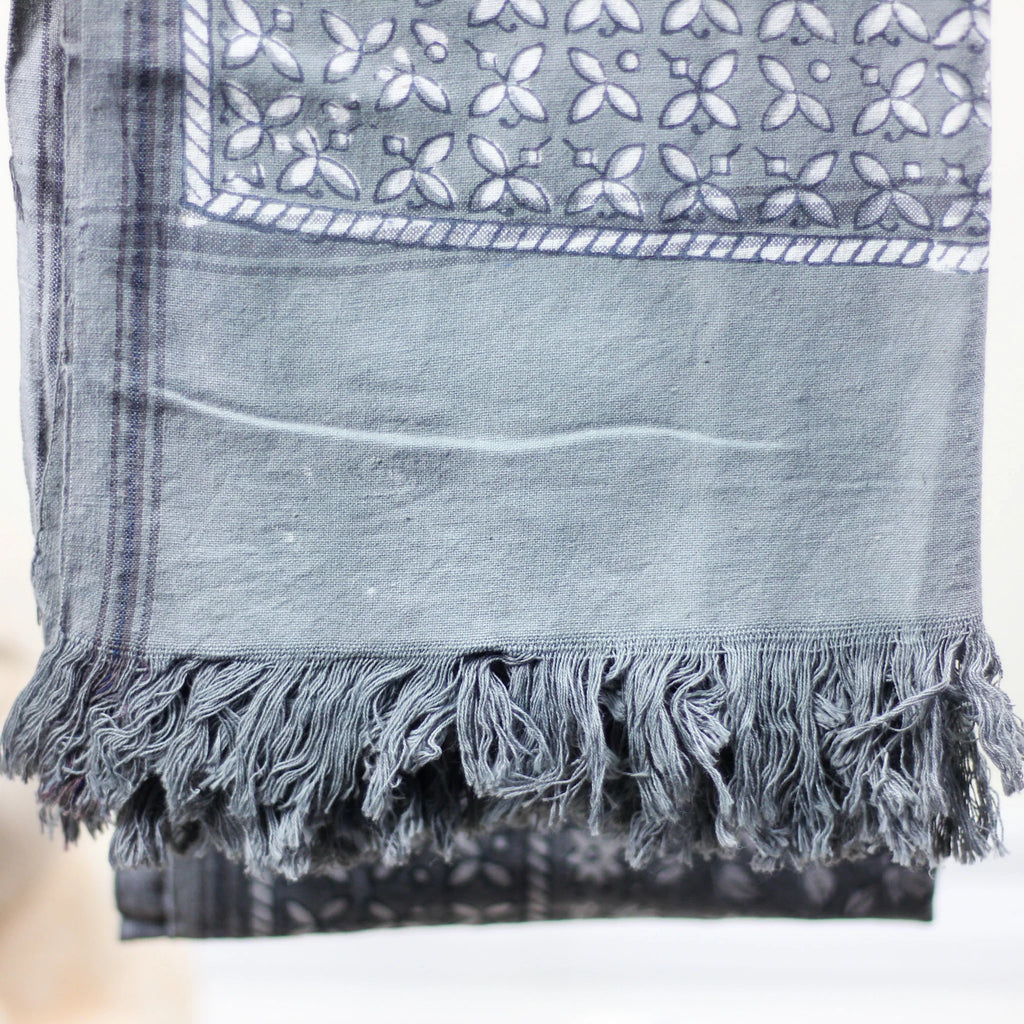 Naturally Dyed Handwoven Hand Block Printed Decorative Cotton Towel Gray 28x62