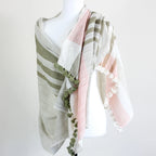 Naturally Dyed Organic Cotton Scarf with Tassels Handspun Handwoven Light Airy Stole White Pink 26x78