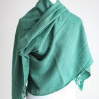 Naturally Dyed Handwoven Merino Wool Eri Silk Shawl Wrap Dyed with Tesu Flowers Indigo Green 25x84