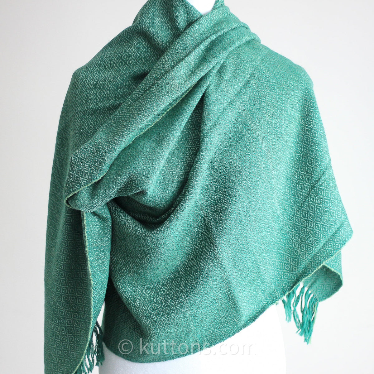 Naturally Dyed Handwoven Merino Wool Eri Silk Shawl Wrap Dyed with Tesu Flowers Indigo Green 25x84