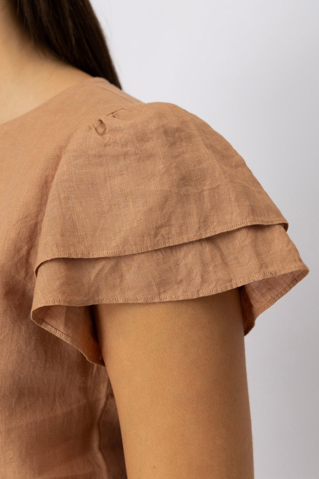 Layered Ruffle Sleeve European Linen Top