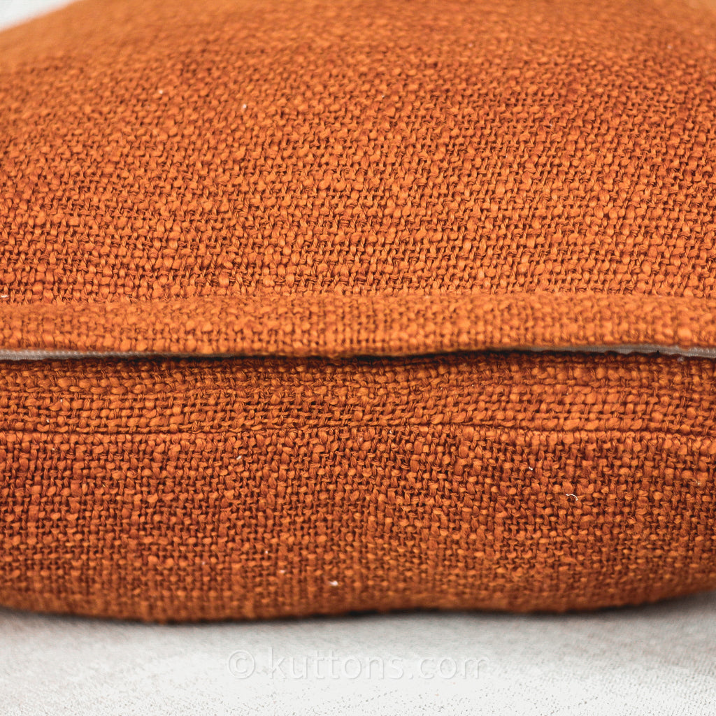 Hand Woven Solid Textured Cotton Throw Pillow Cover With Decorative Corner Tassels Rusted Orange 18x18