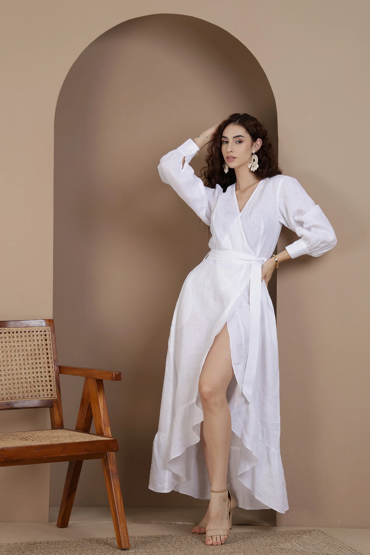 The Solenne Linen Wrap Maxi Dress Elegant Breathable Timeless