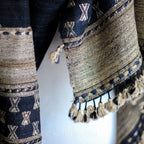 Handwoven Tussar Silk Merino Wool Shawl with Tassels Black Brown 38x86