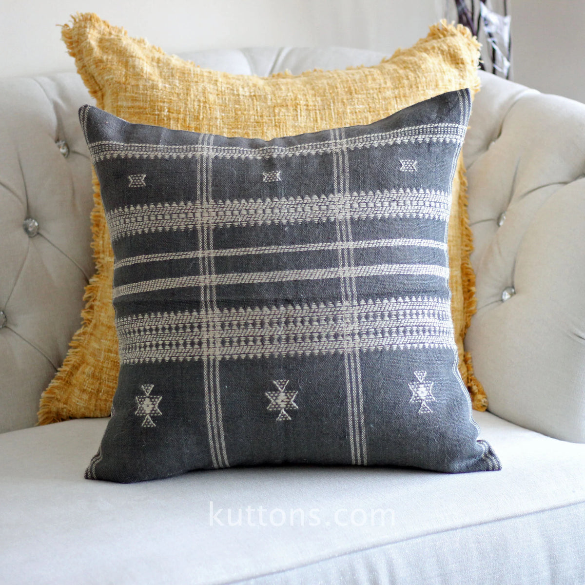 Handspun Handwoven Organic Wool Pillow Cover Antique Cushions Gray 20x20