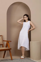 Effortless Linen Shift Midi Dress with High Low Hem