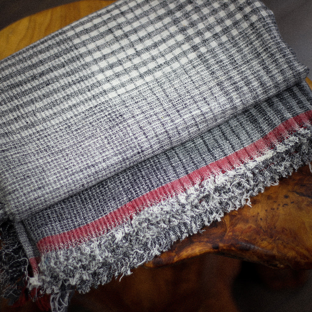 Handspun Handwoven Organic Cotton Scarf Wrap Frayed Edges Gray 25x77