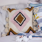 Cotton Tufted Textured Boho Pillow Cover With Large Tassels Cream Pink 18x18 Square Single