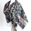 Kalamkari Hand Painted Organic Cotton Wrap Ethnic Scarf Natural Colours Black 23x86