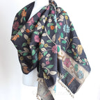 Kalamkari Hand Painted Organic Cotton Wrap Ethnic Scarf Natural Colours Black 23x86