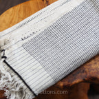 Handspun Handwoven Cotton Scarf Sustainable Fashion Stole by Women Artisans White Gray 23x77