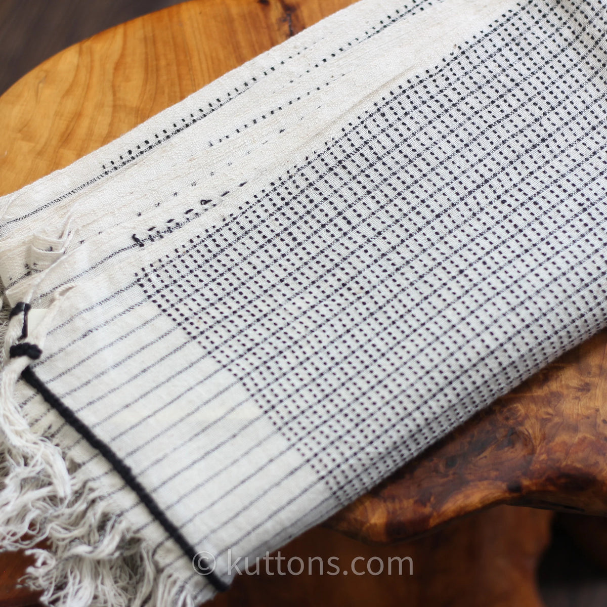 Handspun Handwoven Cotton Scarf Sustainable Fashion Stole by Women Artisans White Gray 23x77