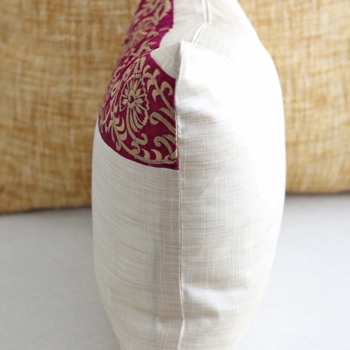 Decorative Silk Cushion Cover Intricate Floral Embroidery Cream Pillow 155