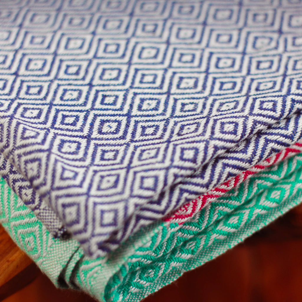 Handloom Cotton Beach Towel with Tassels Red Blue Green 32x64