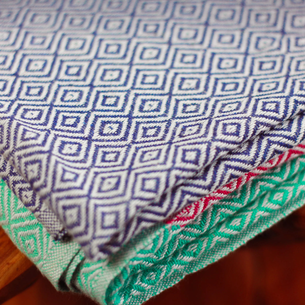 Handloom Cotton Beach Towel with Tassels Red Blue Green 32x64