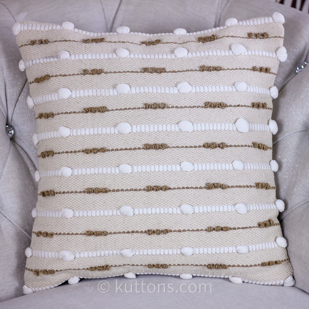 Handwoven Cotton and Jute Textured Cushion Cover Cream 18x18 Square