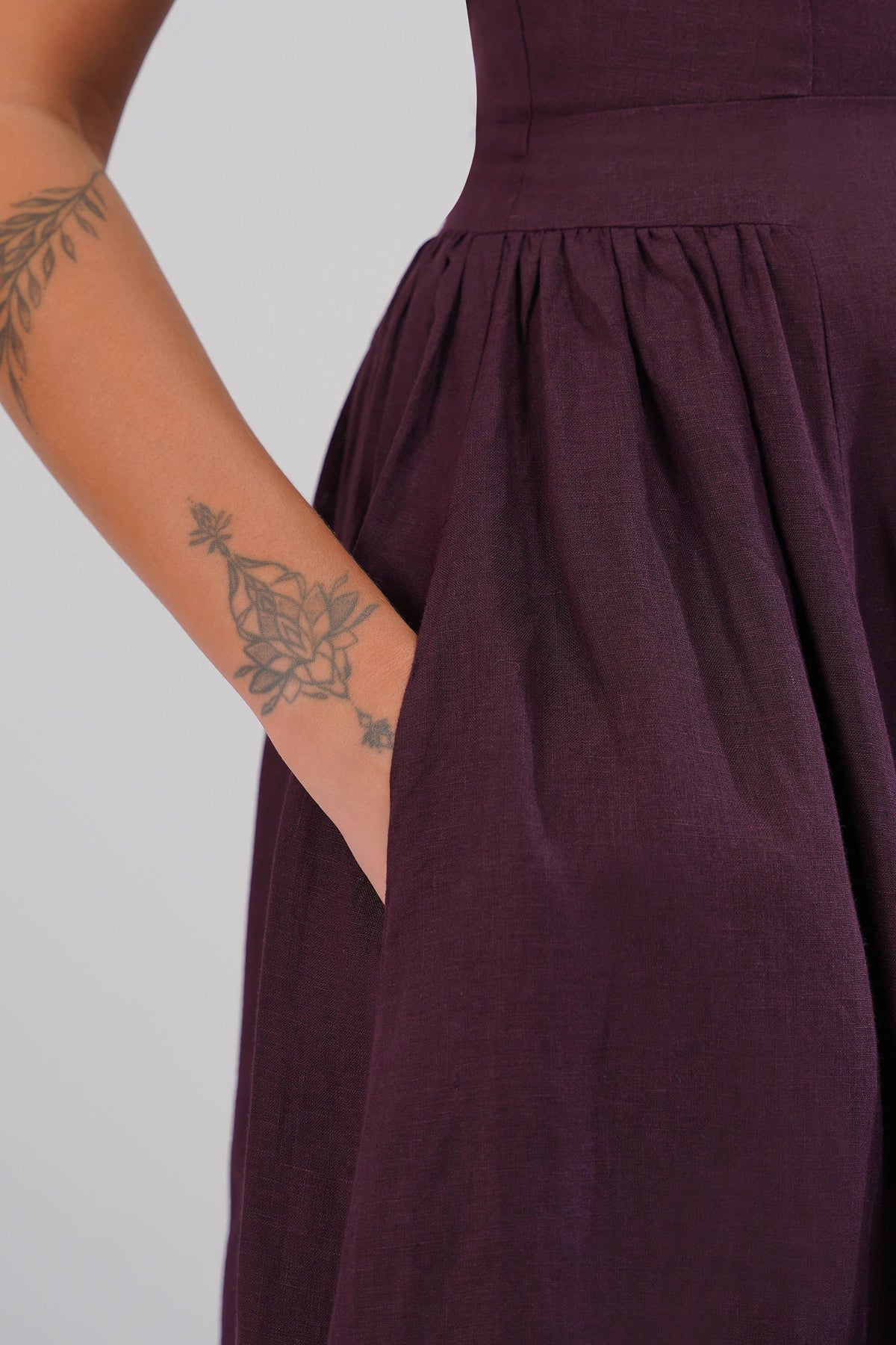 The Celeste Linen Occasion Dress Square Neck Sleeveless Full Length Linen Dress Open Scoop Back