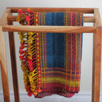 Handspun Handwoven Multipurpose Ethnic Shawl cum Throw Sheep Wool Blue 37x82