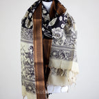 Ethnic Hand Painted Kalamkari Silk Wrap Natural Dyes Floral Dancing Divas Black 36x93