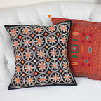 Banjara Lambani Hand Embroidered Cushion Cover Embroidered Mirrors Throw Pillow Case Black 16x16