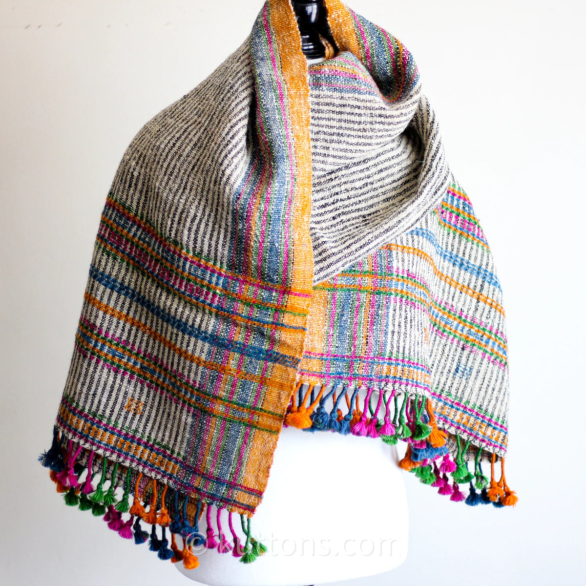 Handspun Handwoven Woolen Shawl Wrap Rustic Throw Colourful Stripes