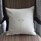 Calm Palm White Cotton Embriodered Decorative Linen Pillow Cover Chair Cushion 16x16
