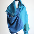 Handwoven Woolen Wrap Naturally Dyed with Tesu Flowers Indigo Blue Green 26x80