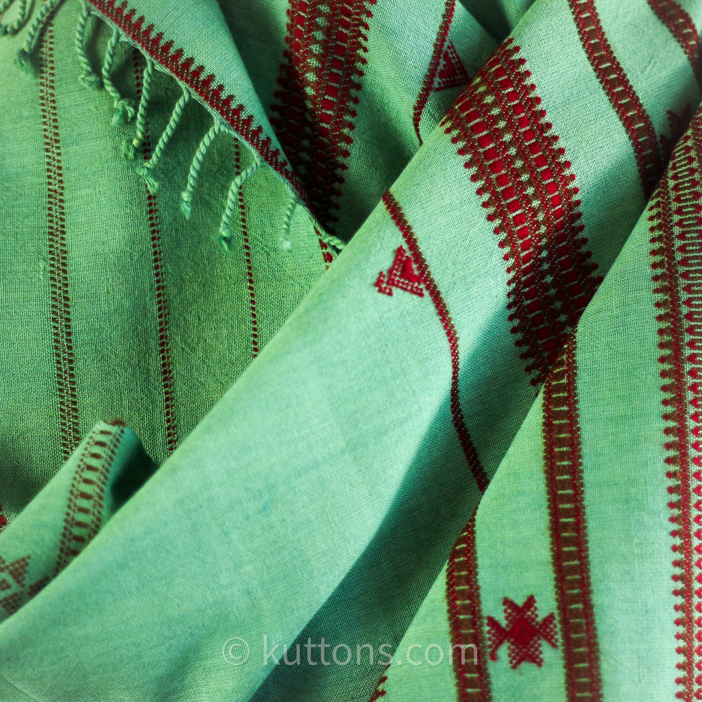 Organic Cotton Scarf Handwoven Kala Cotton Wrap with Tassels Green 22x73