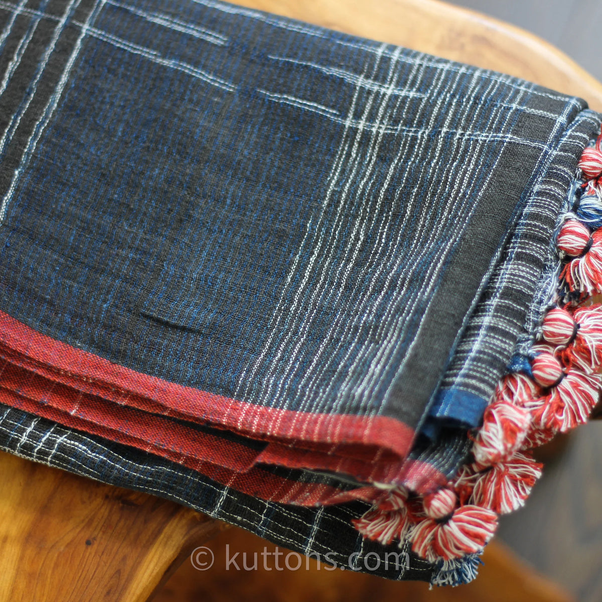 Wrap in Artistry Organic Cotton Scarf Dyed with Natural Dyes Handwoven by Women Weavers Blue Red 26x73
