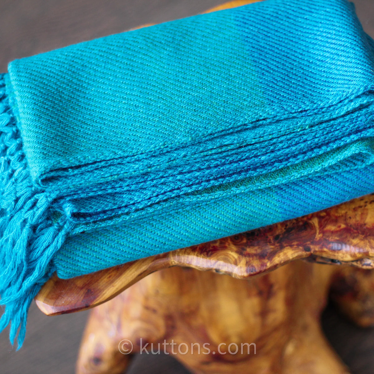 Handwoven Woolen Wrap Naturally Dyed with Tesu Flowers Indigo Blue Green 26x80