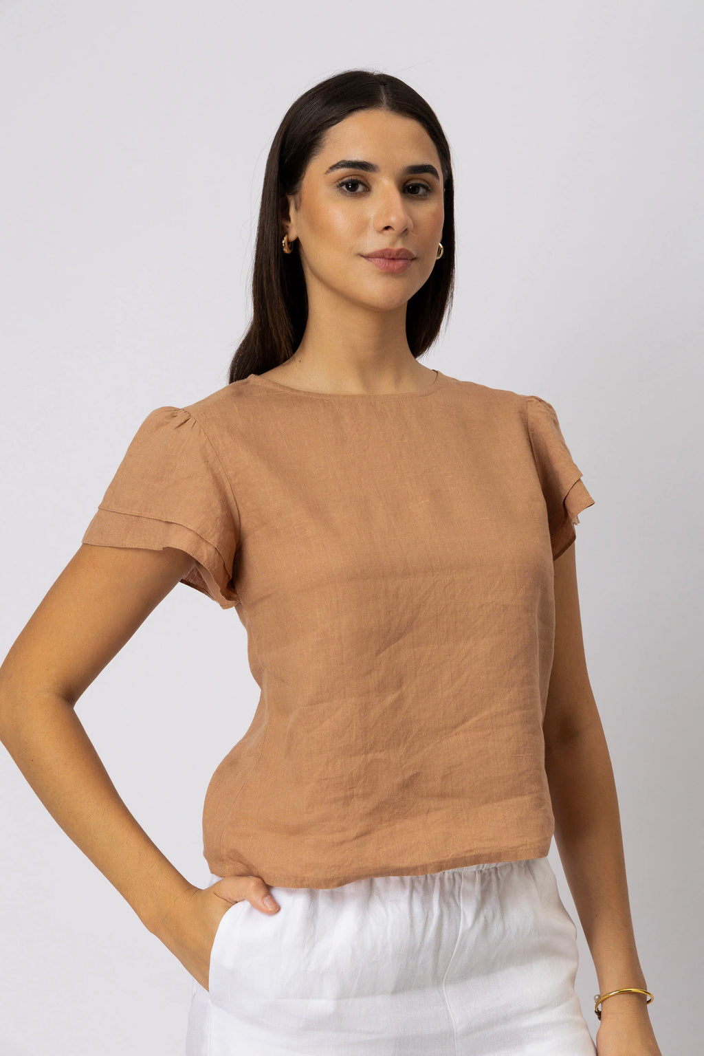 Layered Ruffle Sleeve European Linen Top