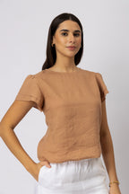 Layered Ruffle Sleeve European Linen Top