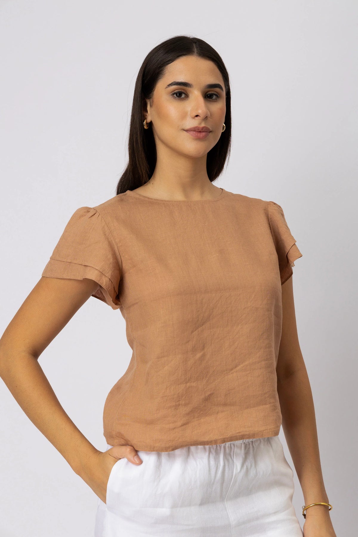 Layered Ruffle Sleeve European Linen Top