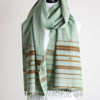 Handwoven Organic Kala Cotton Scarf Wrap with Tassels Green 23x78