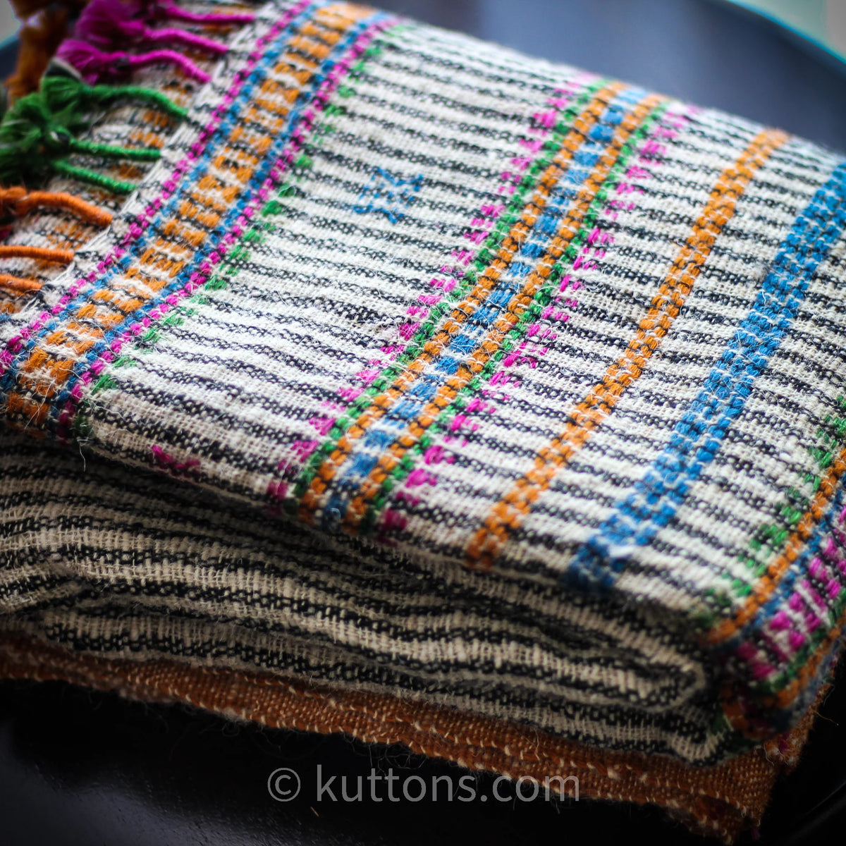 Handspun Handwoven Woolen Shawl Wrap Rustic Throw Colourful Stripes