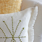Hand Embroidered 100 Linen Gauze Pillow Cover Fringed Edges Handmade 16x24