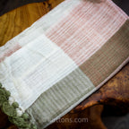 Naturally Dyed Organic Cotton Scarf with Tassels Handspun Handwoven Light Airy Stole White Pink 26x78