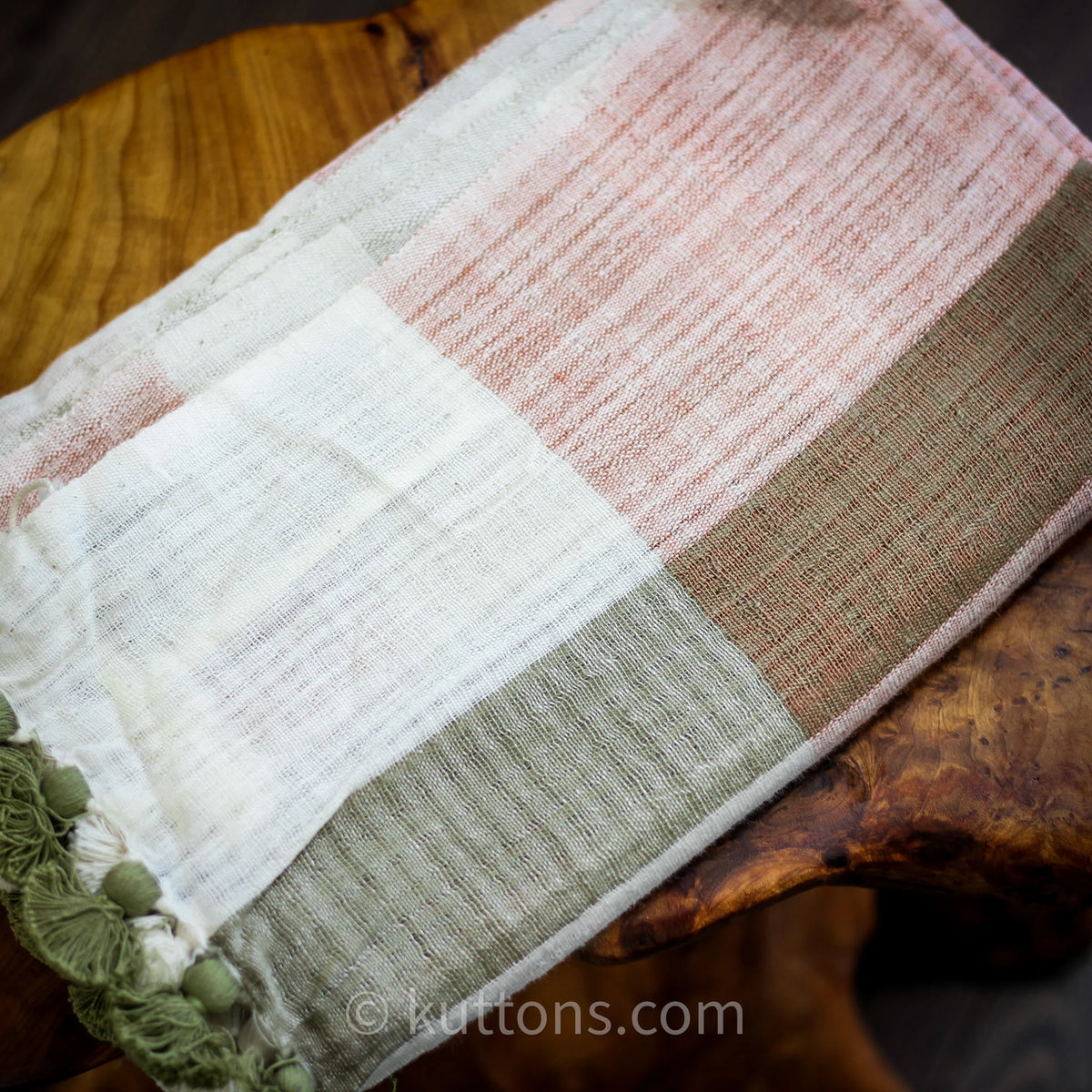 Naturally Dyed Organic Cotton Scarf with Tassels Handspun Handwoven Light Airy Stole White Pink 26x78