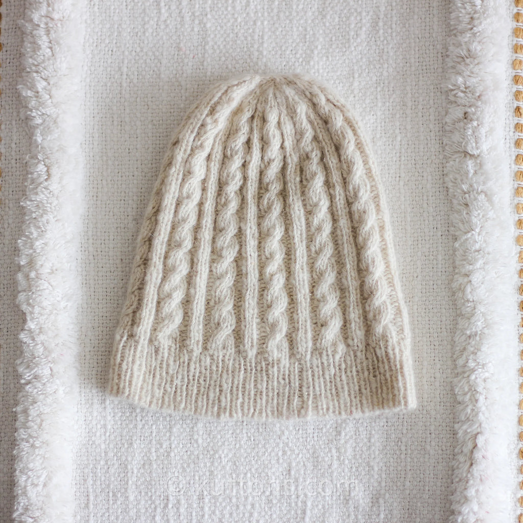 Cashmere Cable Hat for Women Pure Pashmina Cashmere Beanie from Ladakh Milk White Small