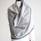 Organic Kala Cotton Wrap with Tassels Handwoven Genetically Pure Organic Cotton Scarf Cream Gray 23x84