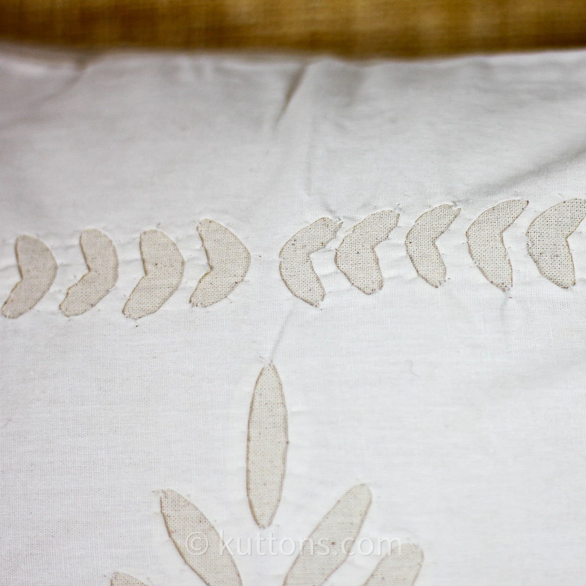 Applique Work Cotton Cushion Cover Handcrafted Decorative Pillow Cream 16x16
