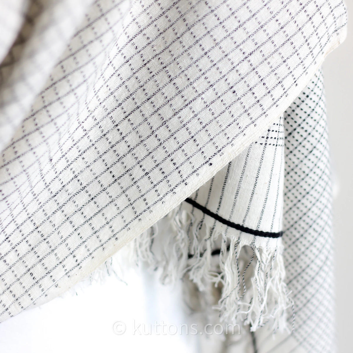 Handspun Handwoven Cotton Scarf Sustainable Fashion Stole by Women Artisans White Gray 23x77