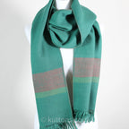 Handwoven Merino Himalayan Woolen Scarf Naturally Dyed with Indigo Madder Tesu Flowers Green 13x78