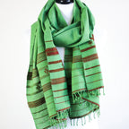 Organic Cotton Scarf Handwoven Kala Cotton Wrap with Tassels Green 22x73