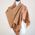 Organic Kala Cotton Scarf Handwoven Wrap with Tassels Brown 23x74