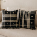 Bhujodi 100 Wool Organic Cotton Pillow Cover Rustic Handwoven Cushion with Tassels Dark Gray Pair