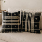 Bhujodi 100 Wool Organic Cotton Pillow Cover Rustic Handwoven Cushion with Tassels Dark Gray Pair