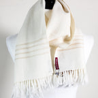 Handwoven Himalayan Merino Woolen Scarf with Tusser Silk Border Cream 11x52 Small