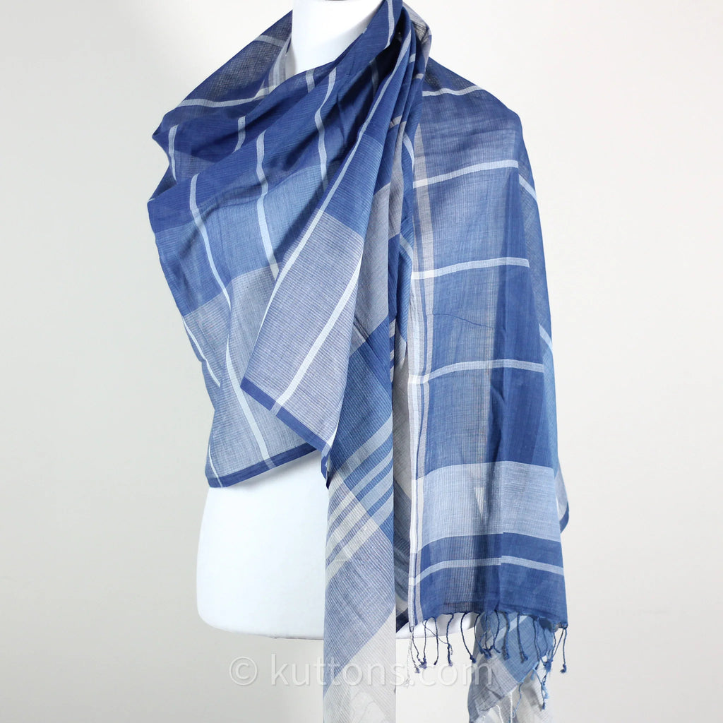 Naturally Dyed Handwoven Cotton Stole Indigo Tea Waste Featherweight Fashion Wrap Blue 23x80 multiple designs